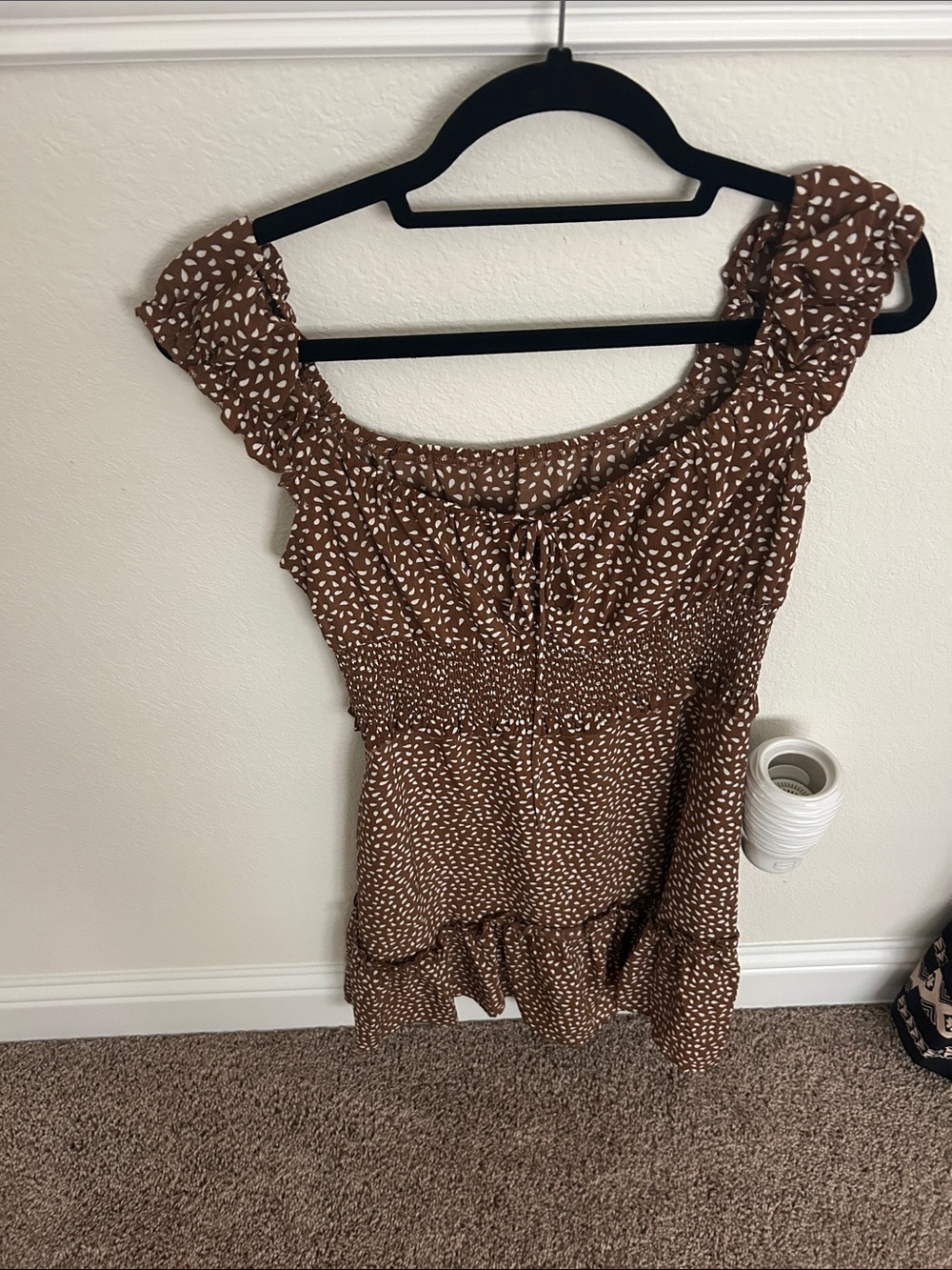 Brown Ditsy Print Smocked Women's Top